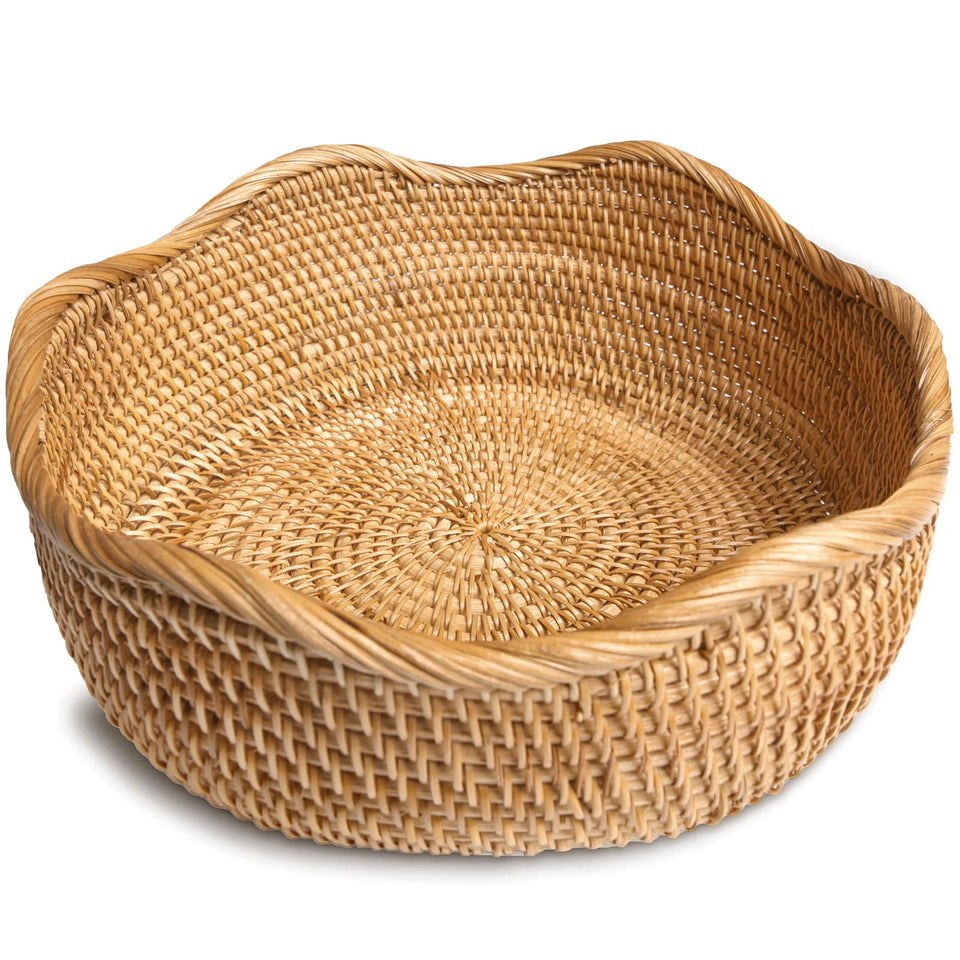 Hitomen rattan bread basket round honey brown for kitchen storage and serving