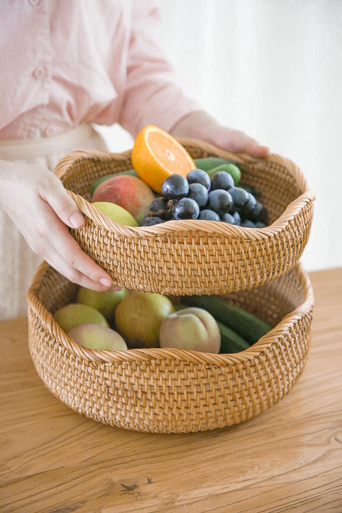 Hitomen handwoven basket kitchen organizer crafted from 100% rattan