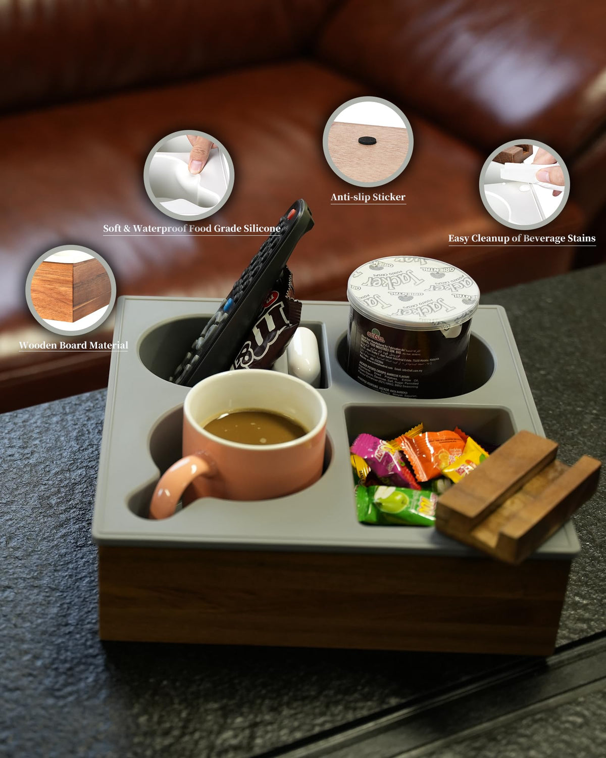 Hitseon non-slip pads secure the tray to sofa, bed, or car