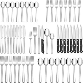 HIWARE 48-piece silverware set for eight, ideal for family meals.