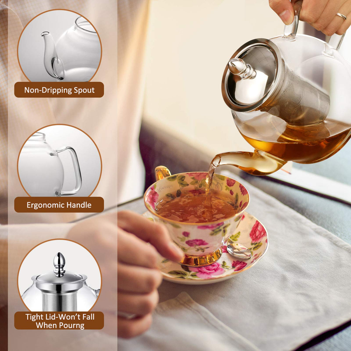 Ergonomic handle and non-drip spout ensure comfortable, controlled pours.