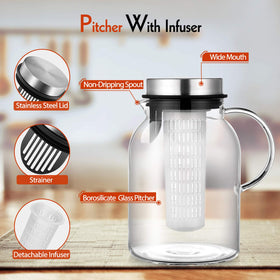 Hiware fruit infuser pitcher showing vibrant flavor infusion in cold or hot drinks.
