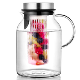 Hiware glass water pitcher with removable lid for easy refills and clean pouring.