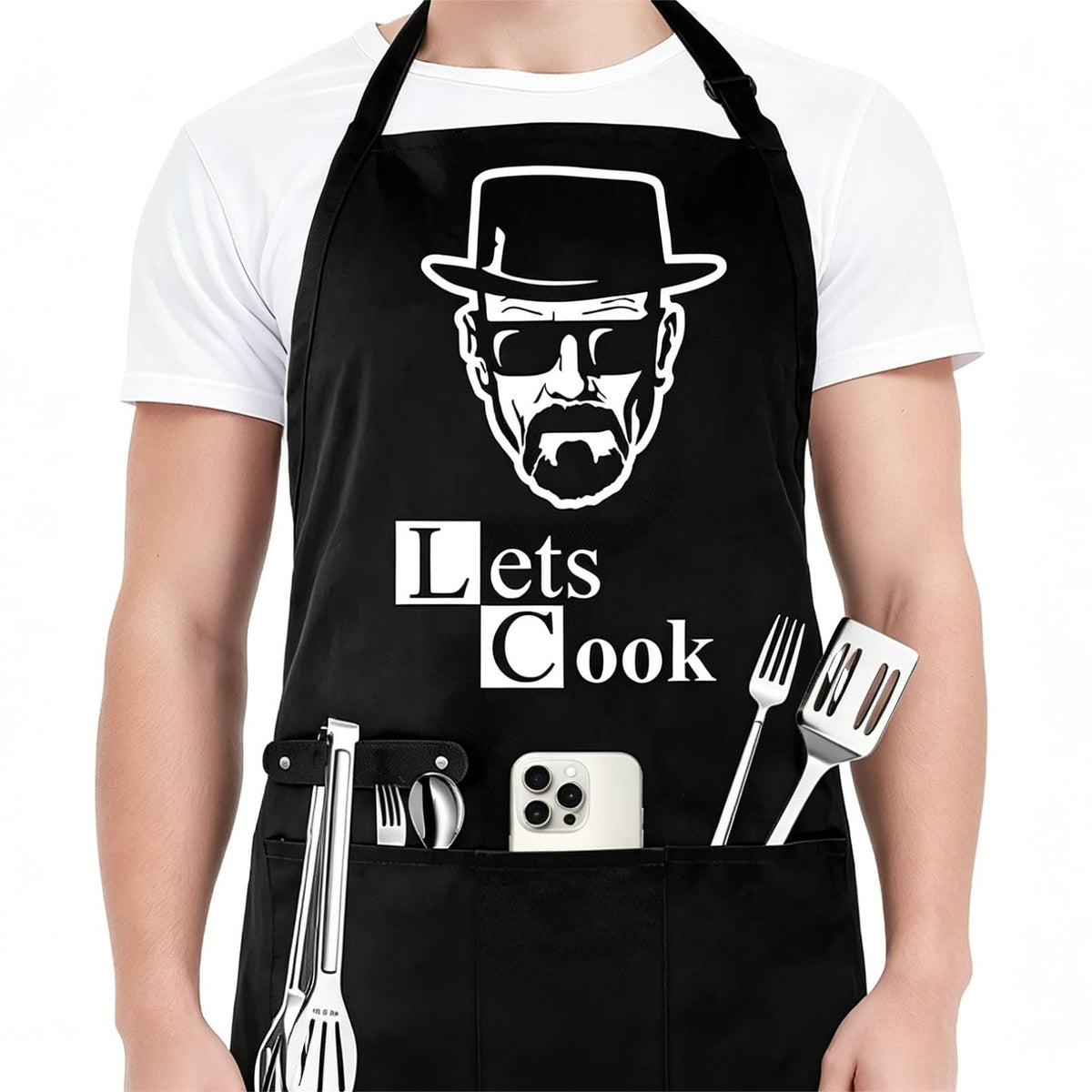 Hkmmdvc Lets Cook apron kitchen in action demonstrates versatile everyday use.