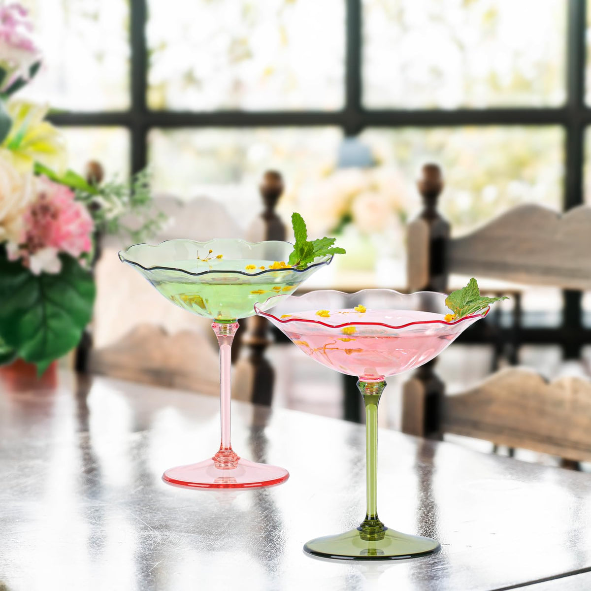 HKSZEH wedding-reception glassware adds color and charm to celebrations.
