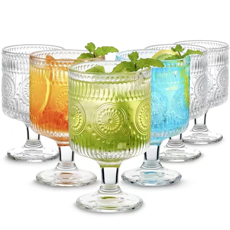 Hlukana vintage goblet with embossed floral design elevates elegant wine service.