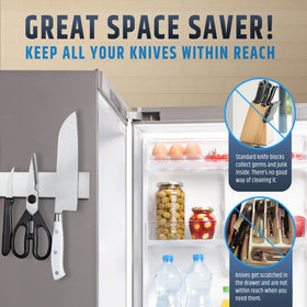 HMmagnets knife organizer frees counter space in busy kitchens.