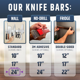 HMmagnets stainless steel knife strip mounted on wall frees counter space.