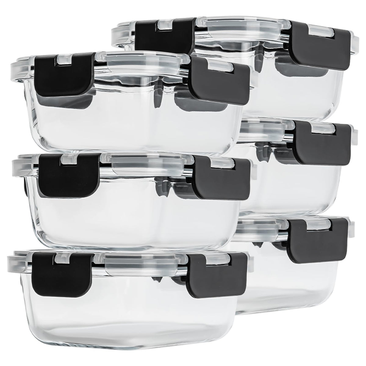 Hoenjuno 6-piece glass lunch containers for meal prep and portion control