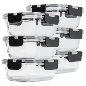 Hoenjuno 6-piece glass lunch containers for meal prep and portion control
