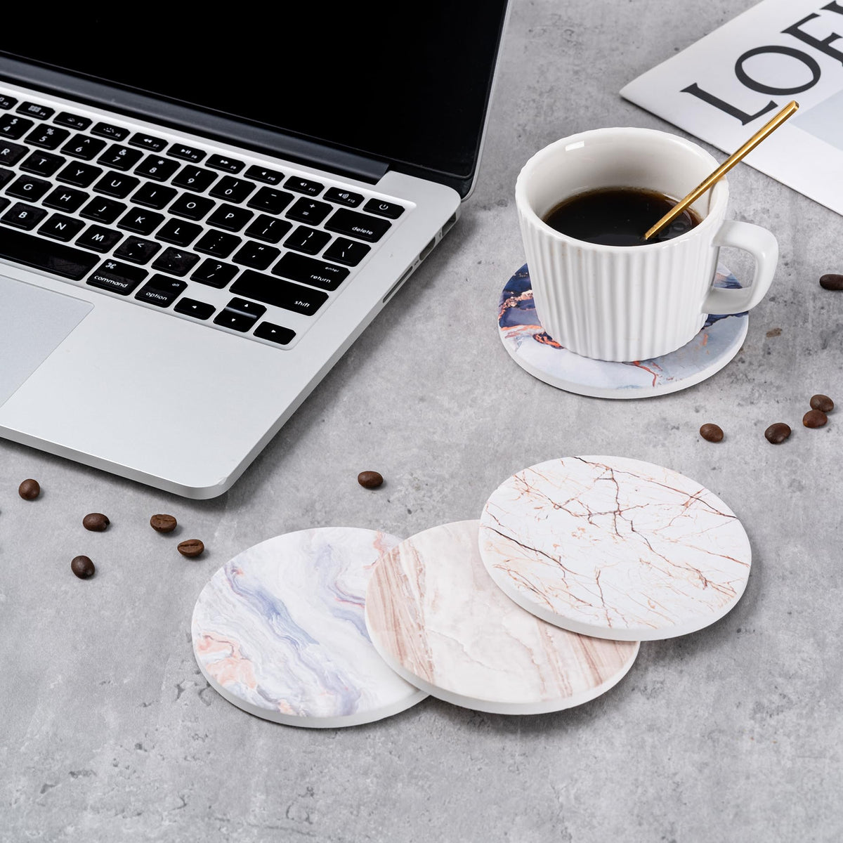 Hoewina 4-inch round coasters fit standard cups.