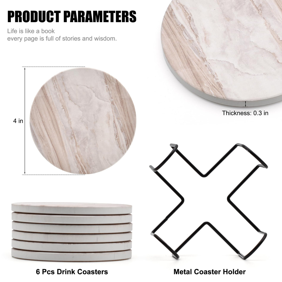 Hoewina black metal coaster holder keeps coasters organized.