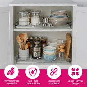 HOLDN’ STORAGE chrome shelf inserts ready for kitchen storage