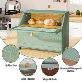 HOLTICO bread box closed lid shows contemporary green design with premium finish.