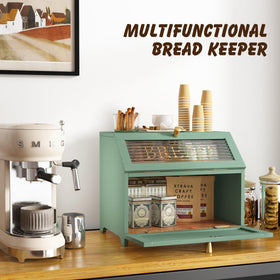 HOLTICO corner-ready bread box on the counter keeps kitchen essentials organized.