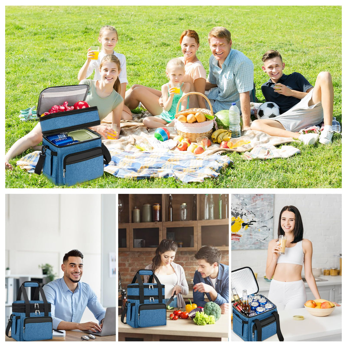 Holuxer 15L blue lunch bag ideal for work and picnics