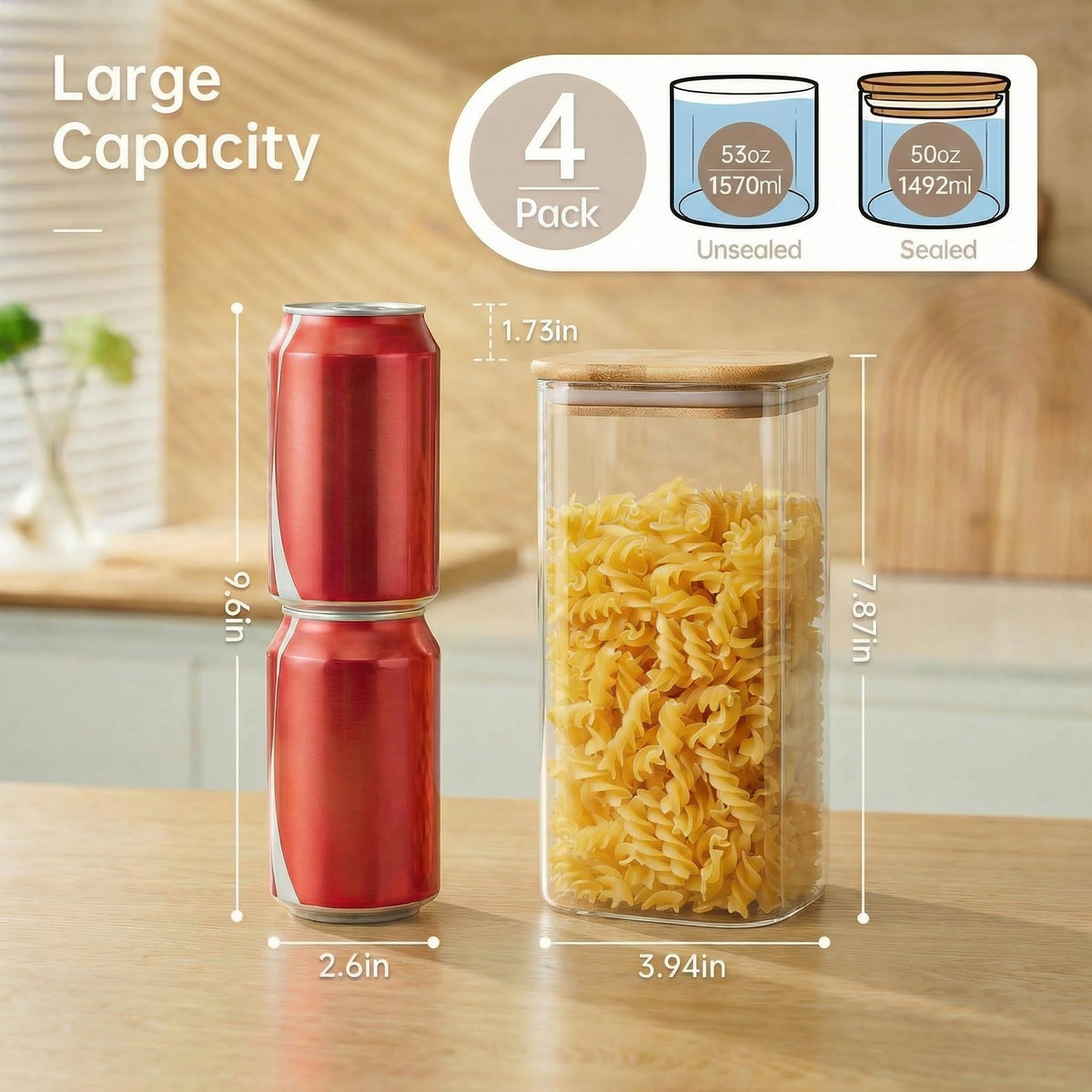 HomArtist airtight bamboo lid with silicone seal keeps contents fresh.