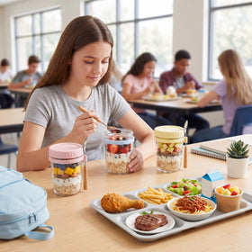 HomArtist portable jars fit neatly in lunch boxes for on-the-go meals.