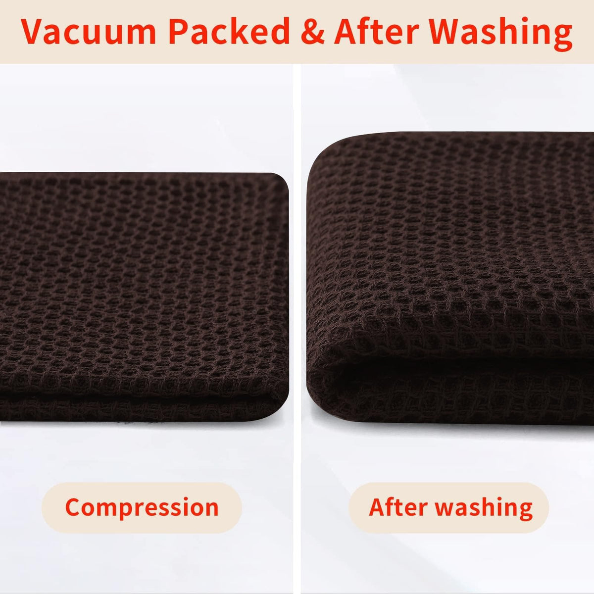 Homaxy dark brown towels folded on counter with kitchen decor.