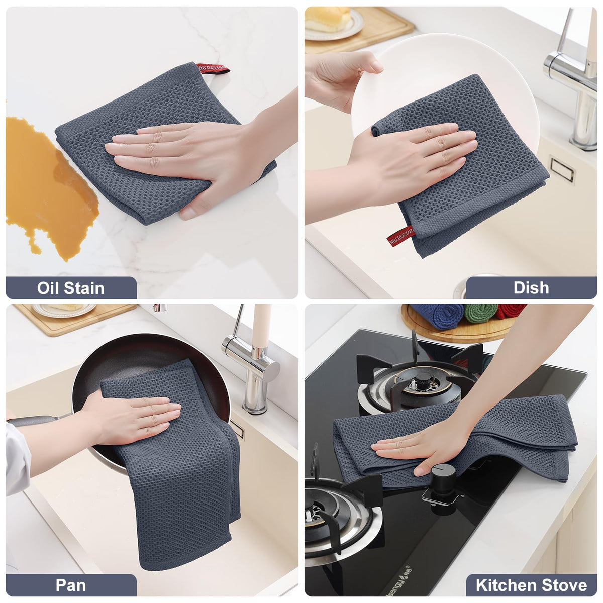 Homaxy absorbent towels demonstrating quick spill cleanups on counters and sinks