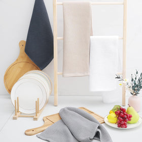 Homaxy six-pack white towels neatly displayed as a kitchen essential