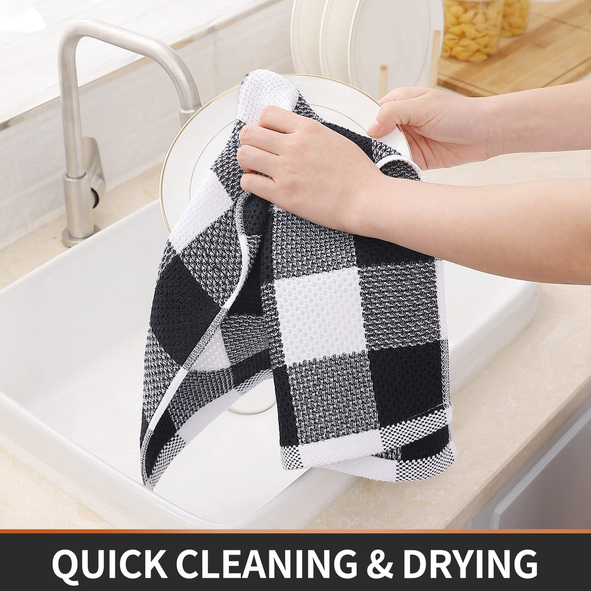Homaxy towels shown on cookware without scratching delicate surfaces.