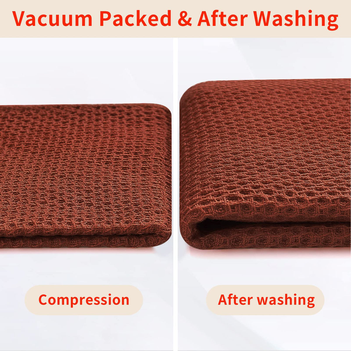 Homaxy rust towels packaged as a gift-ready kitchen set.