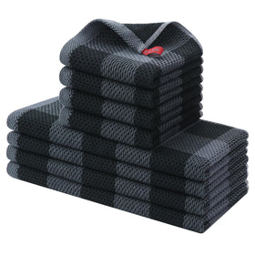 Homaxy eight-piece towel set in black and grey check for durable, stylish drying