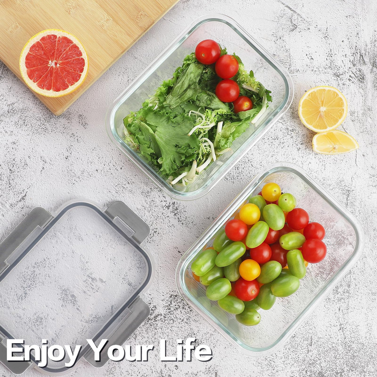 HOMBERKING 1800 ml rectangle glass container with clear view for quick meal planning.
