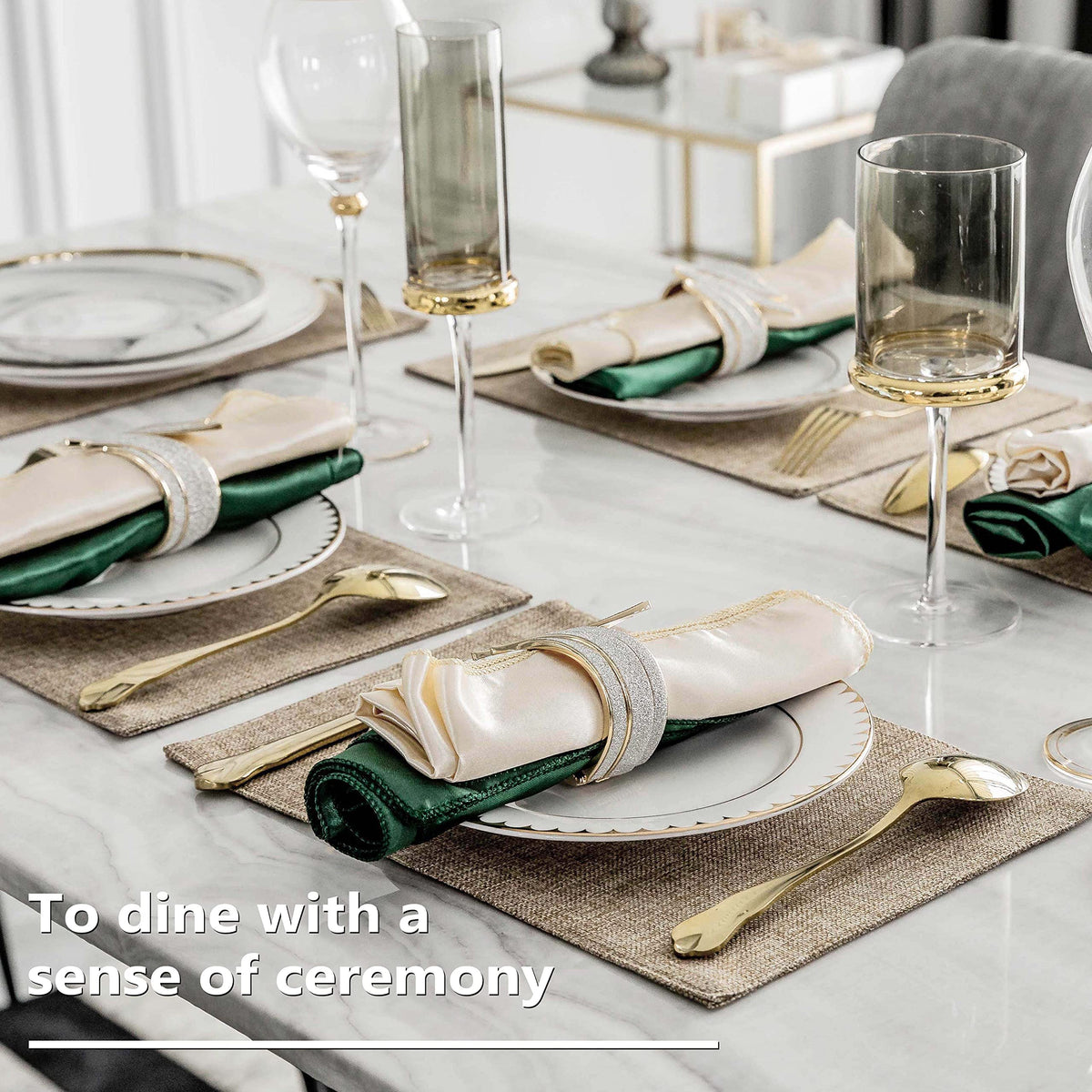 Home Brilliant cotton linen placemats arranged for a warm dining setting.