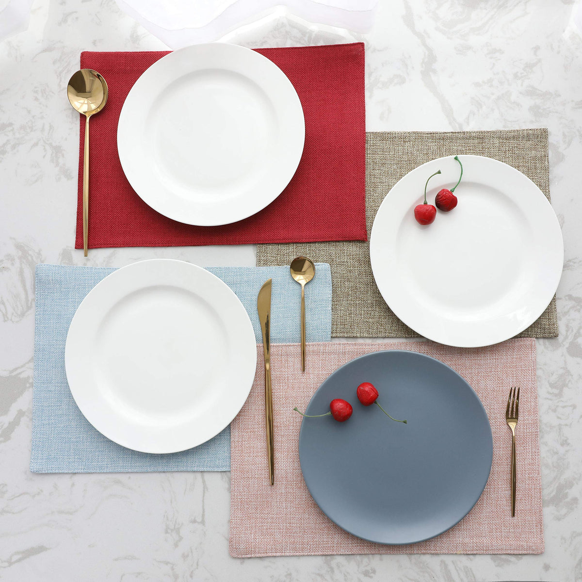 Home Brilliant cotton linen placemats texture, an elegant surface protector for everyday meals.