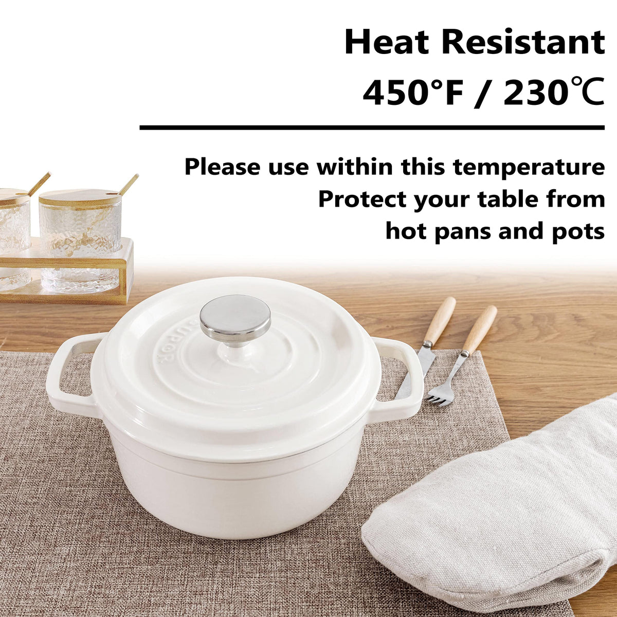 Home Brilliant machine washable placemats simplify cleanup after kitchen gatherings.