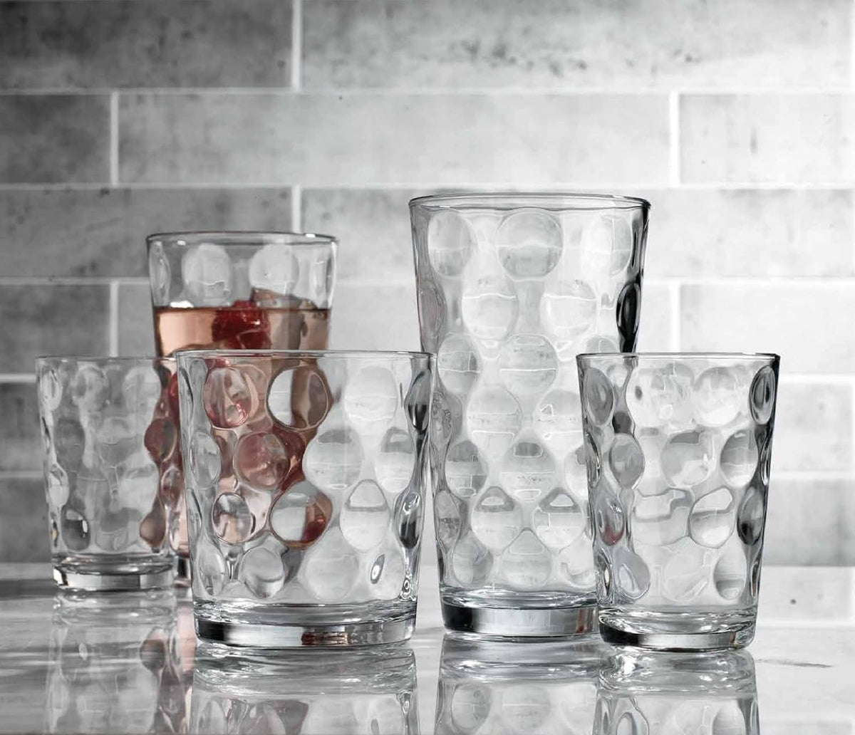 Home Essentials Galaxy glass shadow pattern under light enhances table presentation.