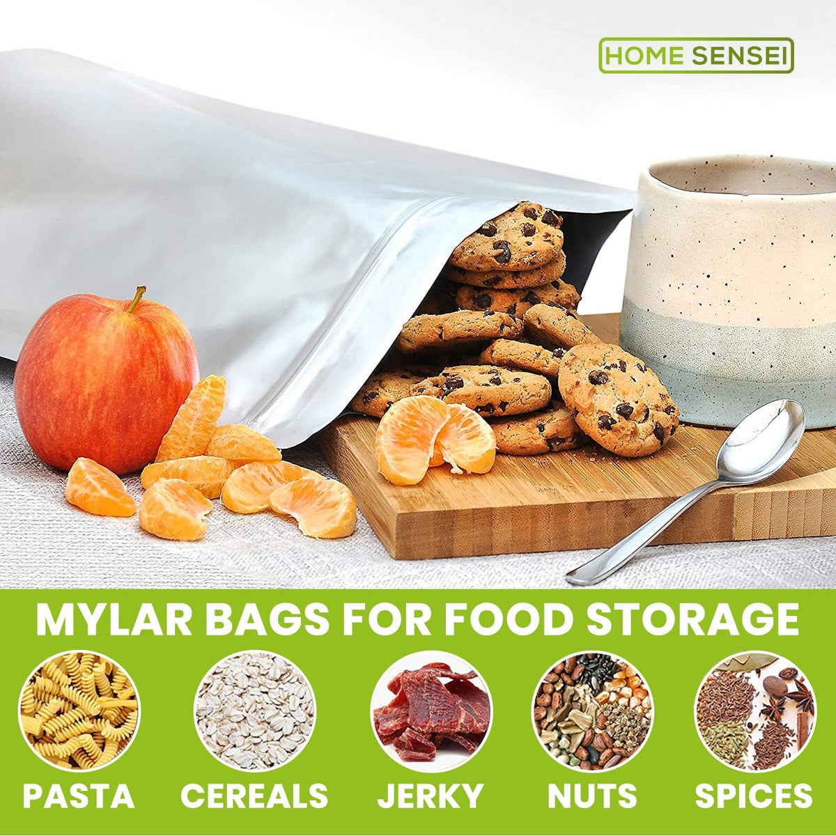 Home Sensei 1 qt Mylar bags include 60 labels for organization.