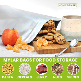 Home Sensei 1 qt Mylar bags include 60 labels for organization.