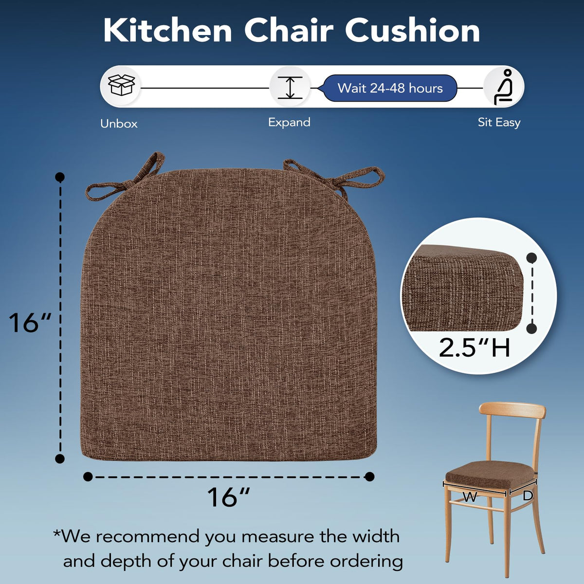 Non-slip bottom and attached ties keep HOMELYSIAN cushions securely in place