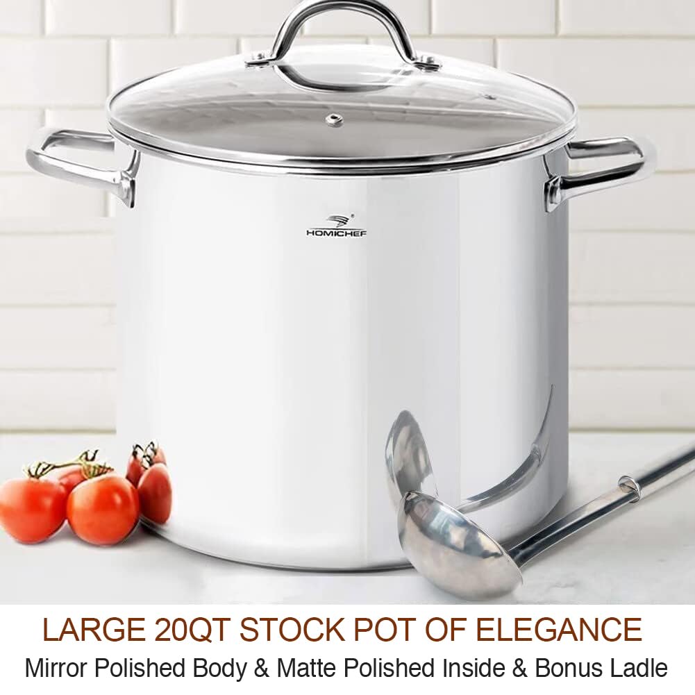 HOMICHEF stockpot base shows 3-ply construction for even heating.