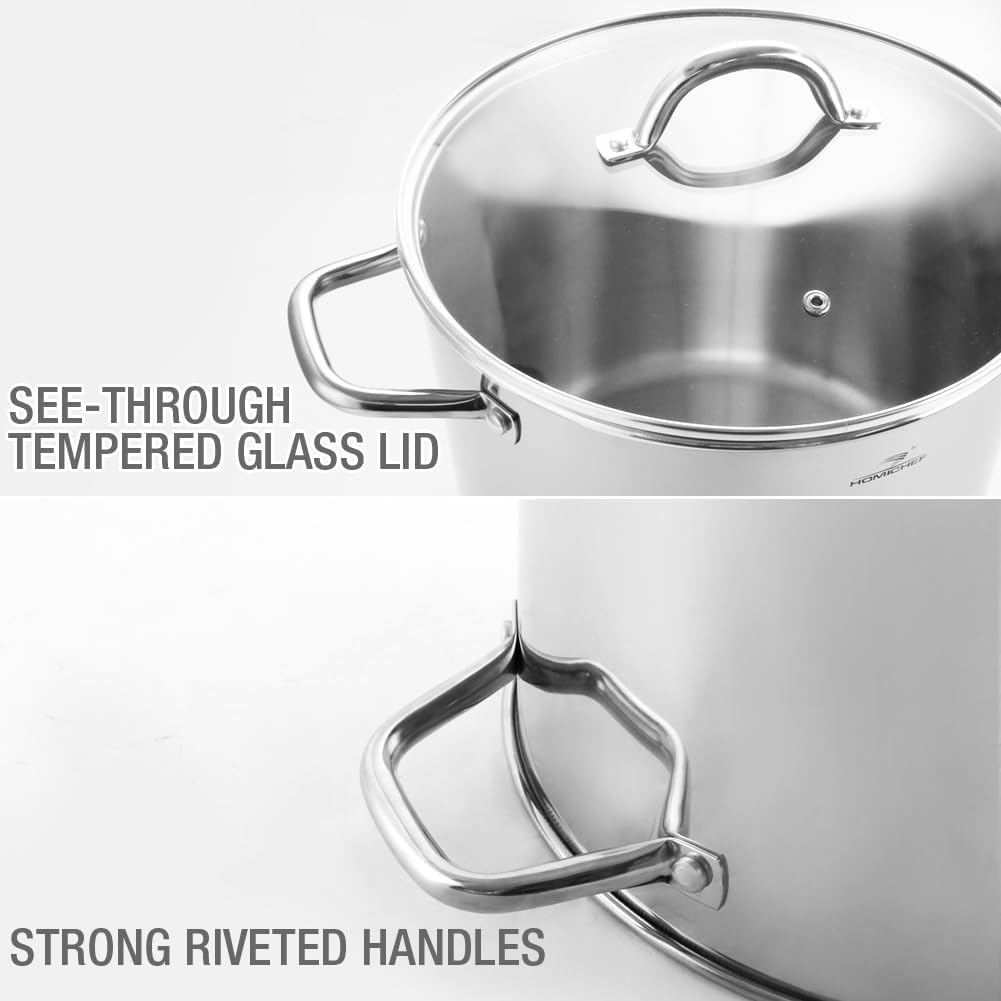 HOMICHEF stockpot compatible with induction, gas, electric, and more.