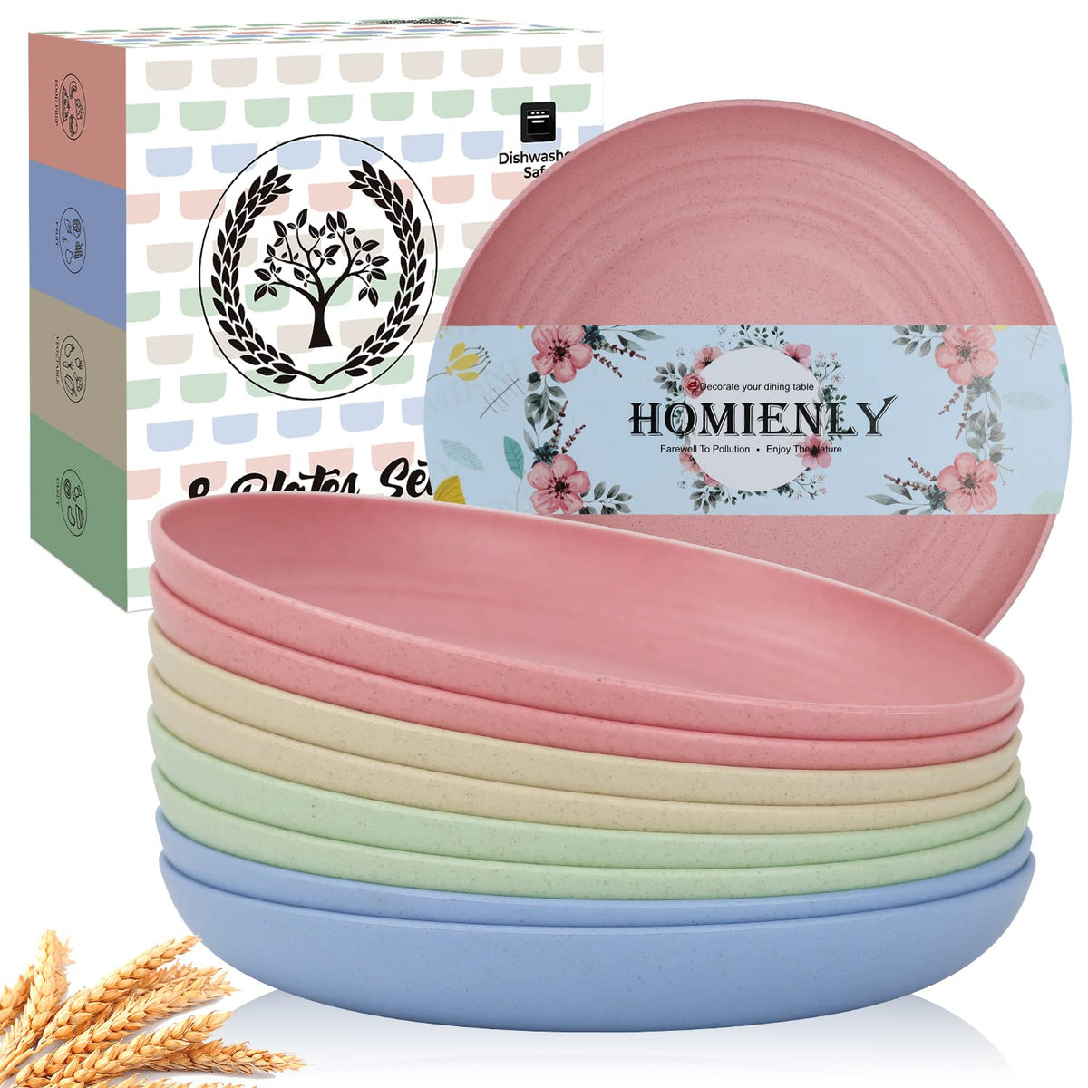 Homienly Deep Dinner Plates in the four colors collection for versatile family meals and reuse.
