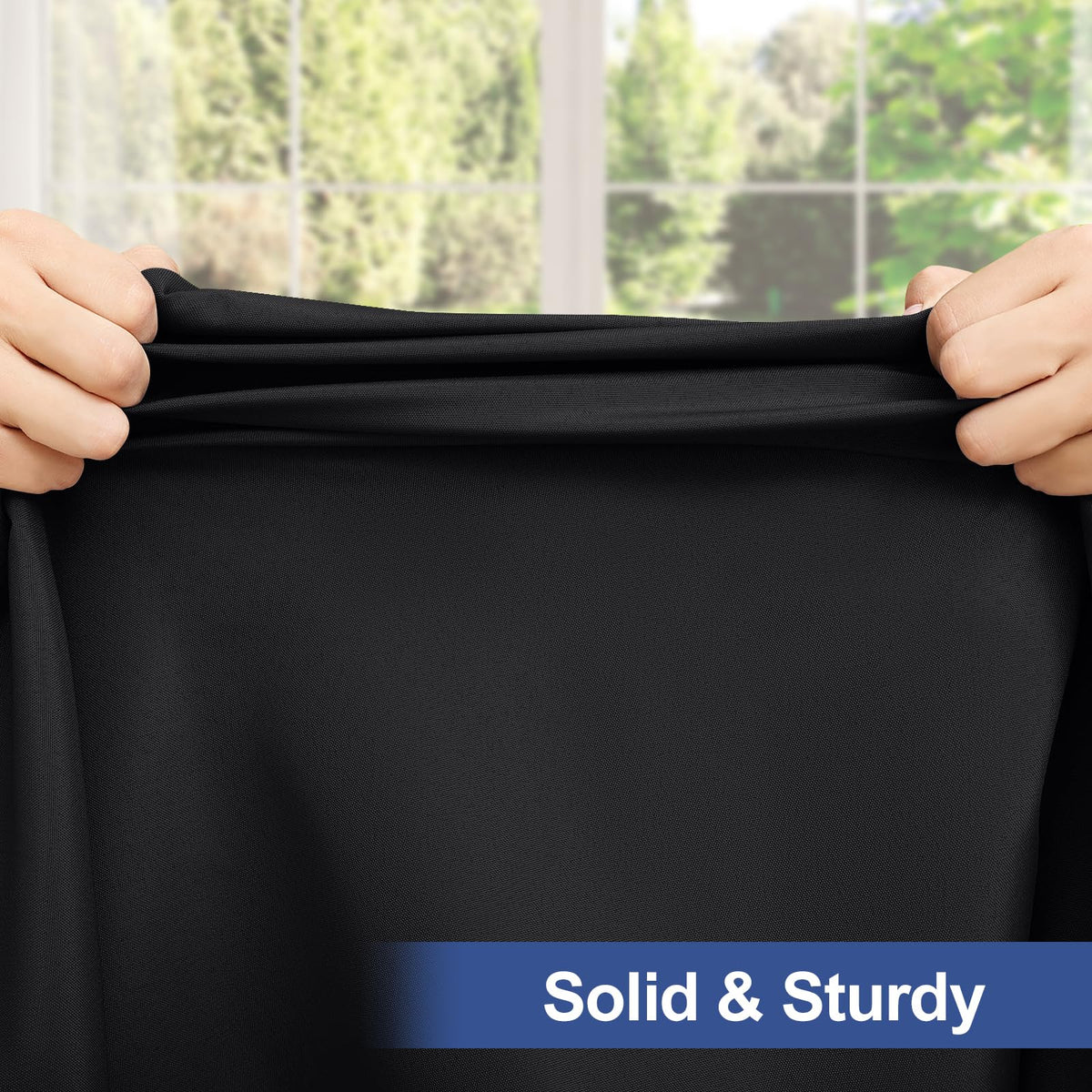 Homing elastic edge tablecloth fit secures coverage during use.