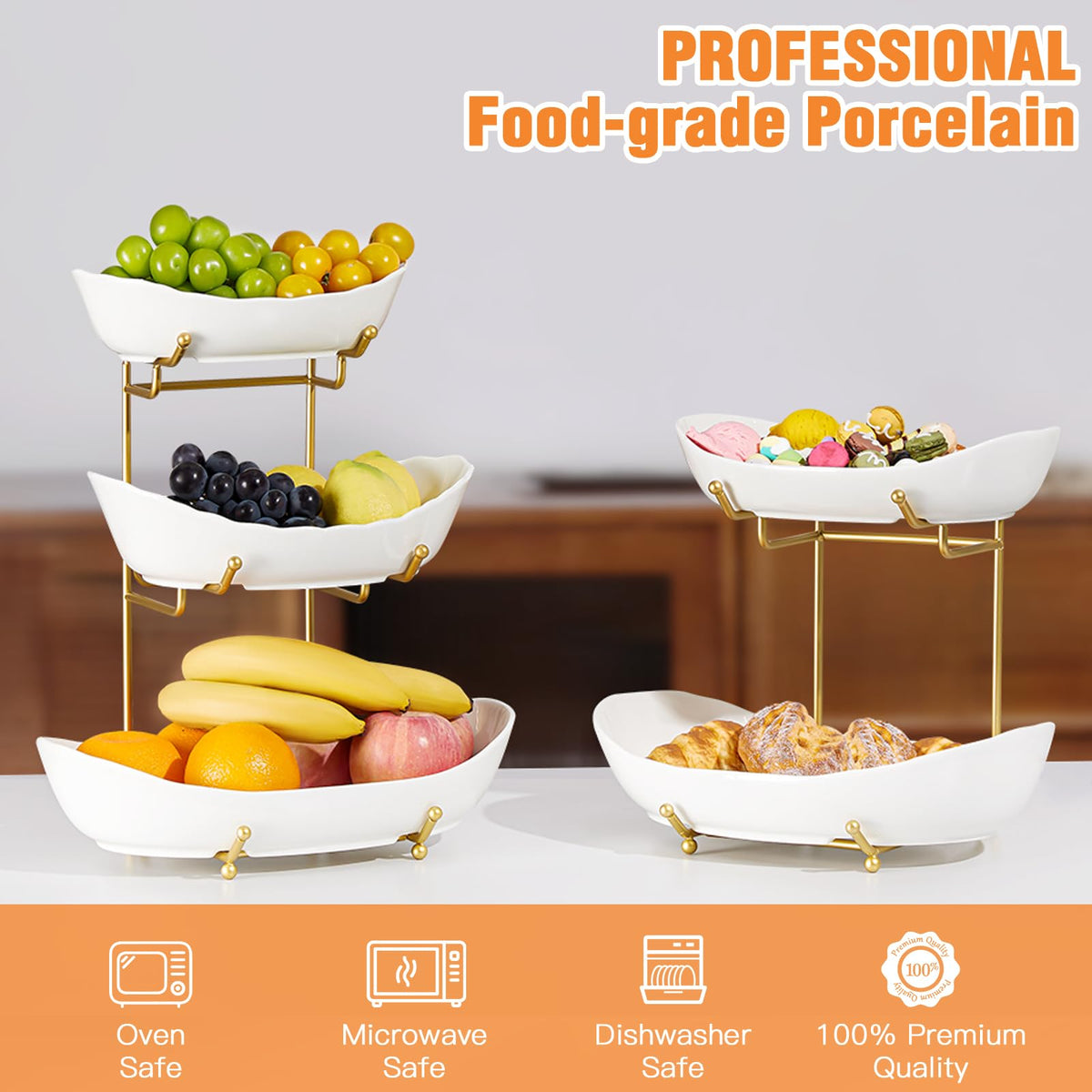 HOMKULA metal stand with 3-tier fruit display for extra counter storage