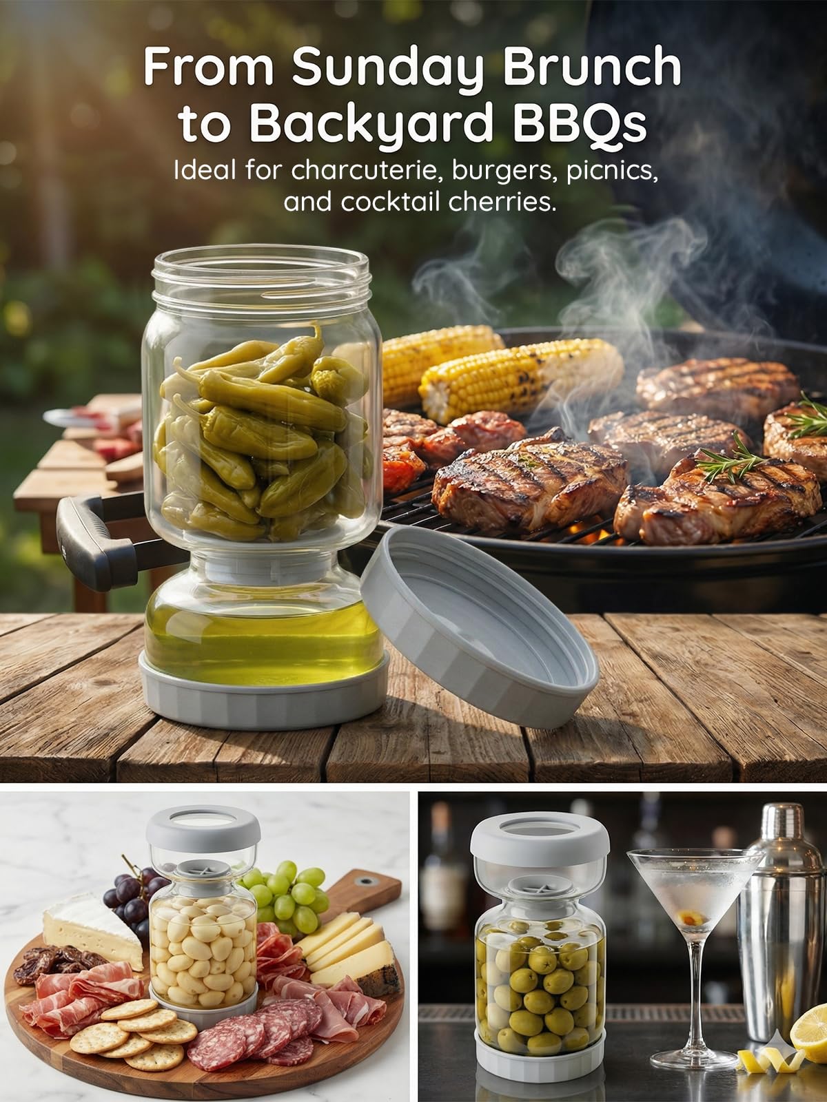 Homnoble fridge-ready jar stores olives and peppers neatly without mess