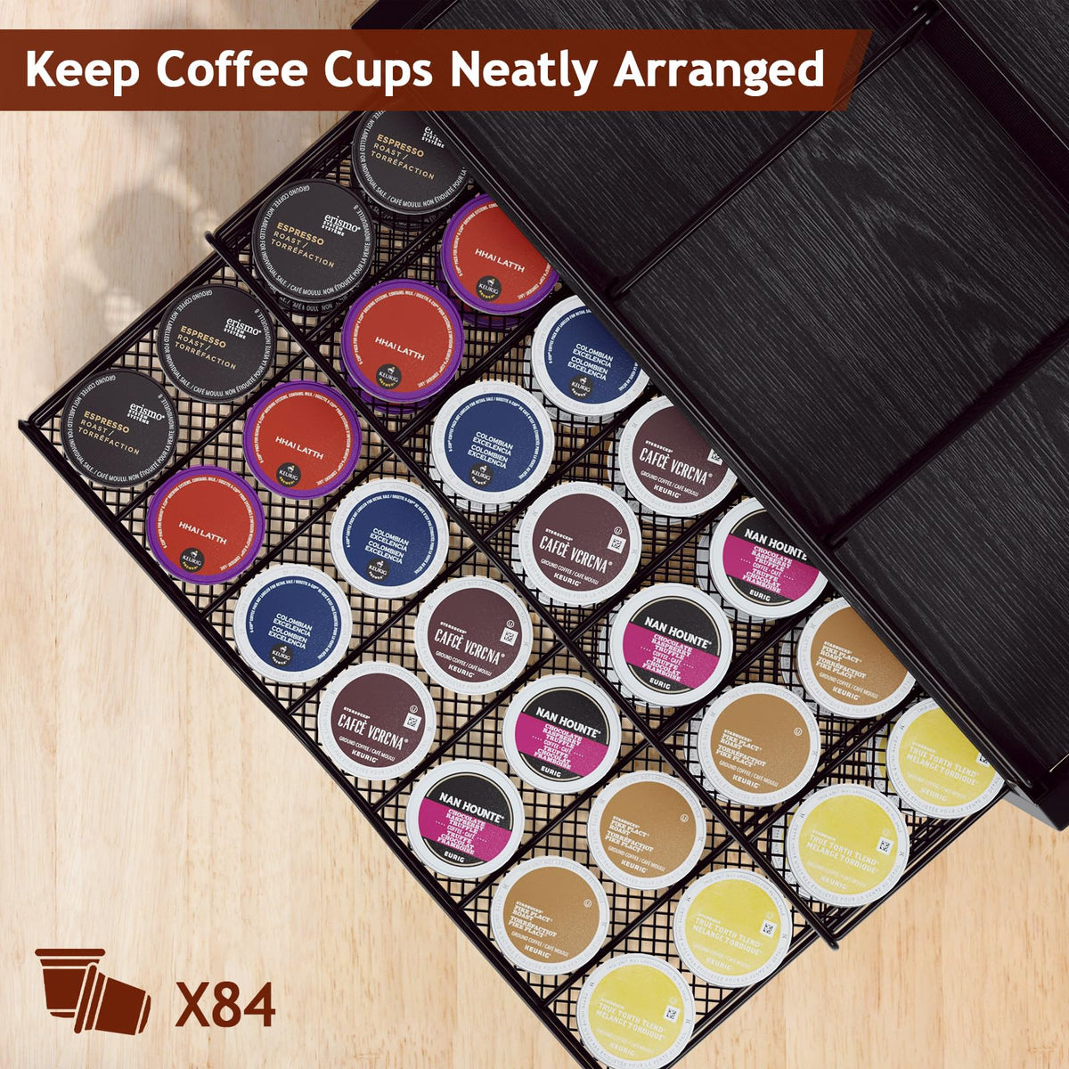 Homsorout coffee bar organizer top view; clear layout for quick morning prep.