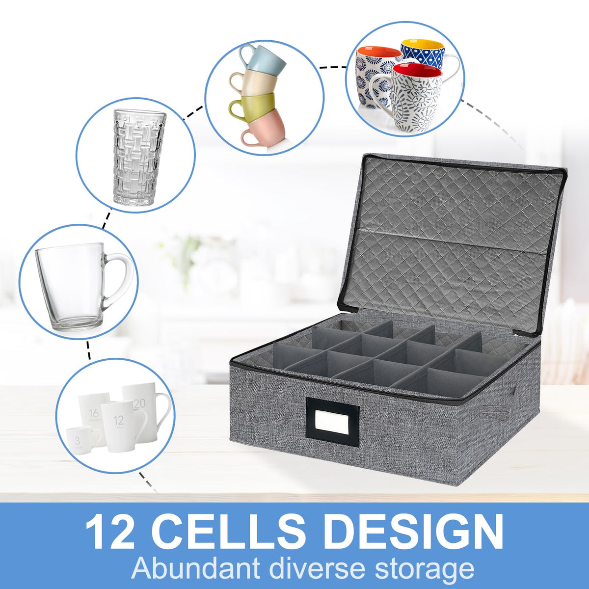 Homyfort dark grey box complements kitchen decor while organizing cups