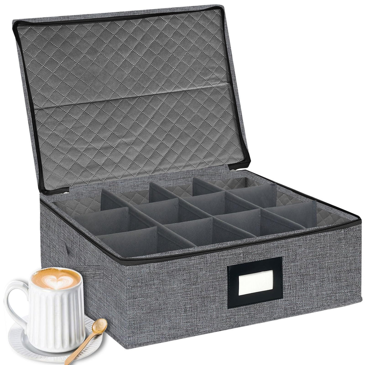 Homyfort mug storage box with dividers stacks mugs neatly for easy access