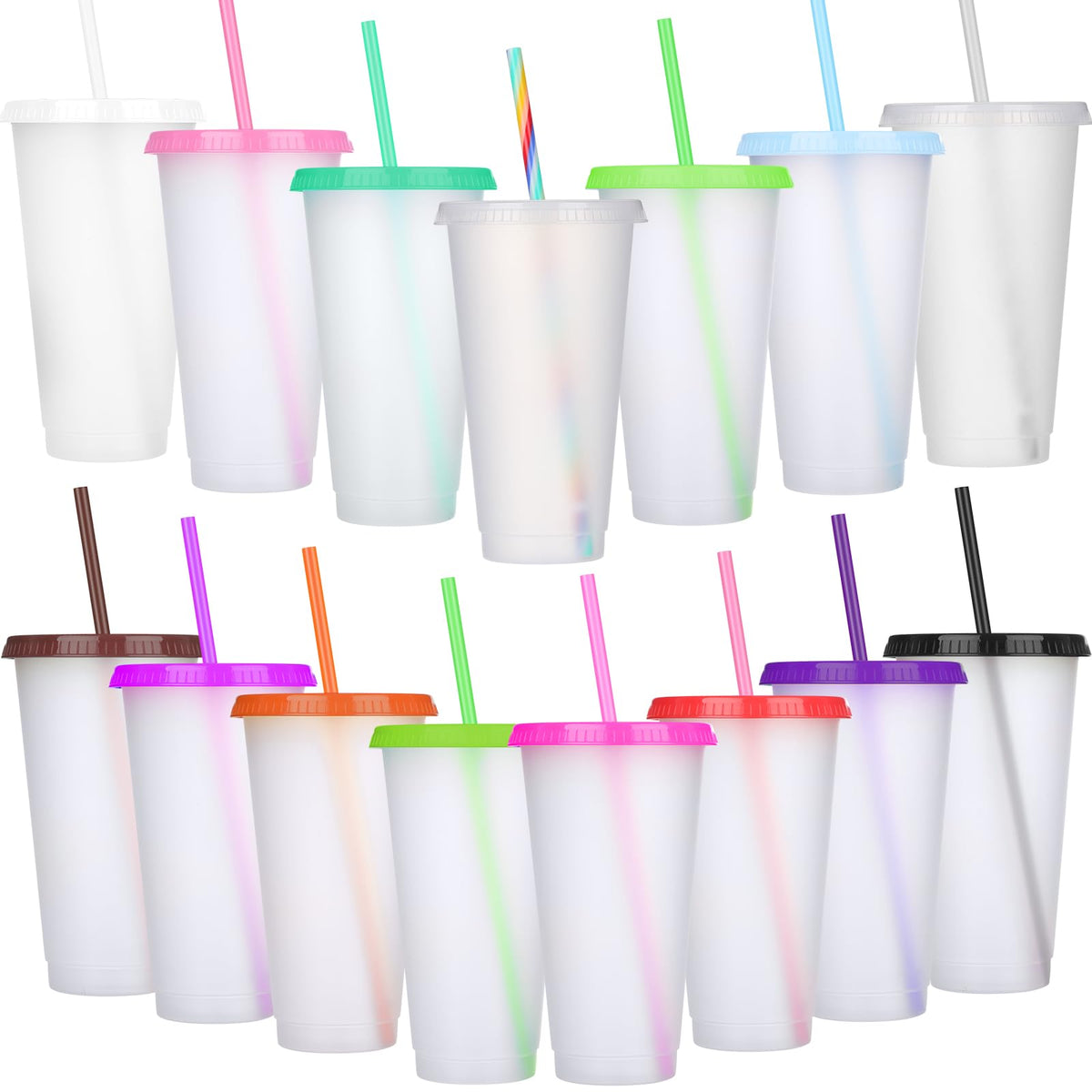 Honeydak 15-pack tumbler with lid and straw in vibrant colors for gifts and events