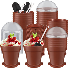 Honeydak flowerpot dessert cups with lids for appealing single-serve treats.