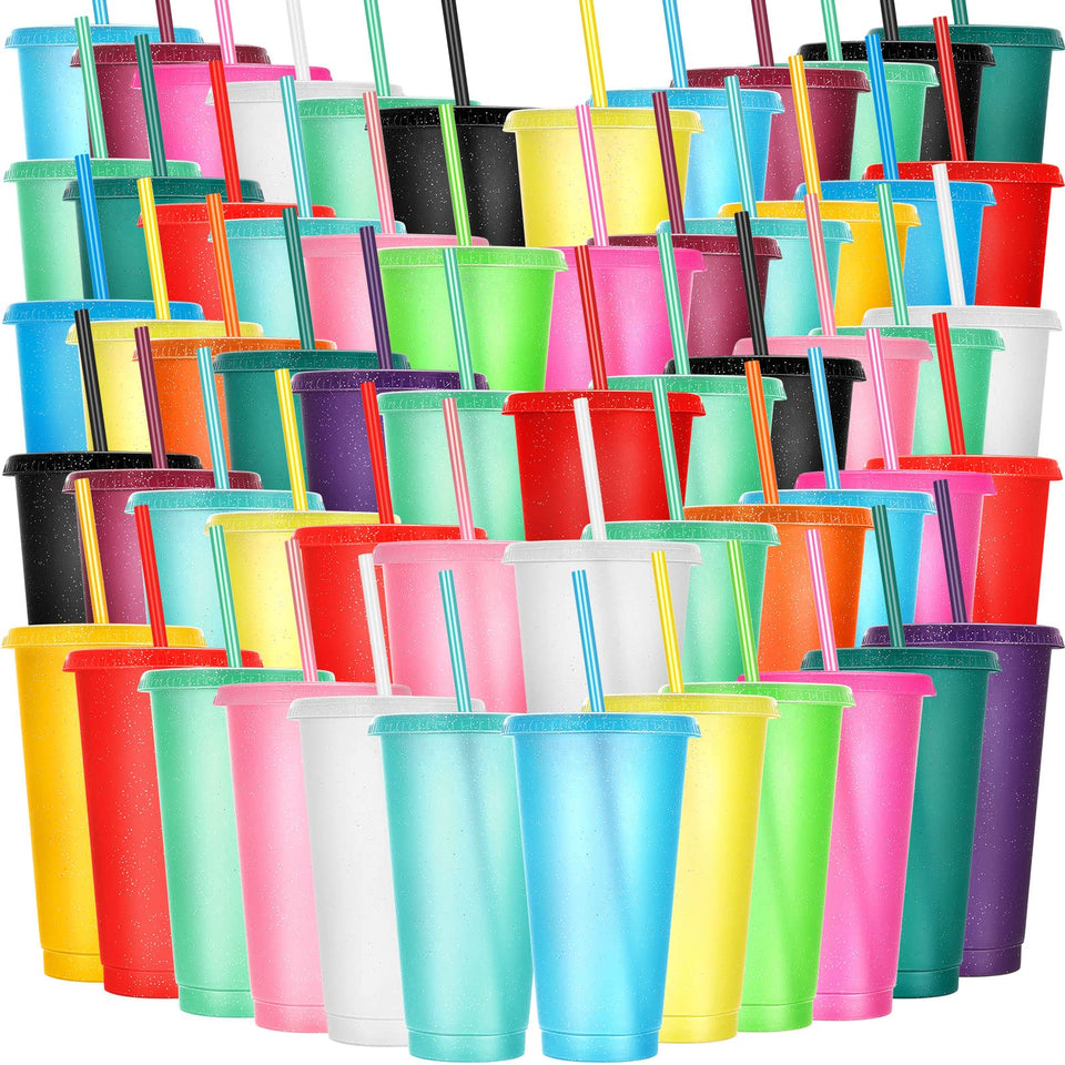 Honeydak glitter tumbler with lid and straw in assorted colors for festive parties