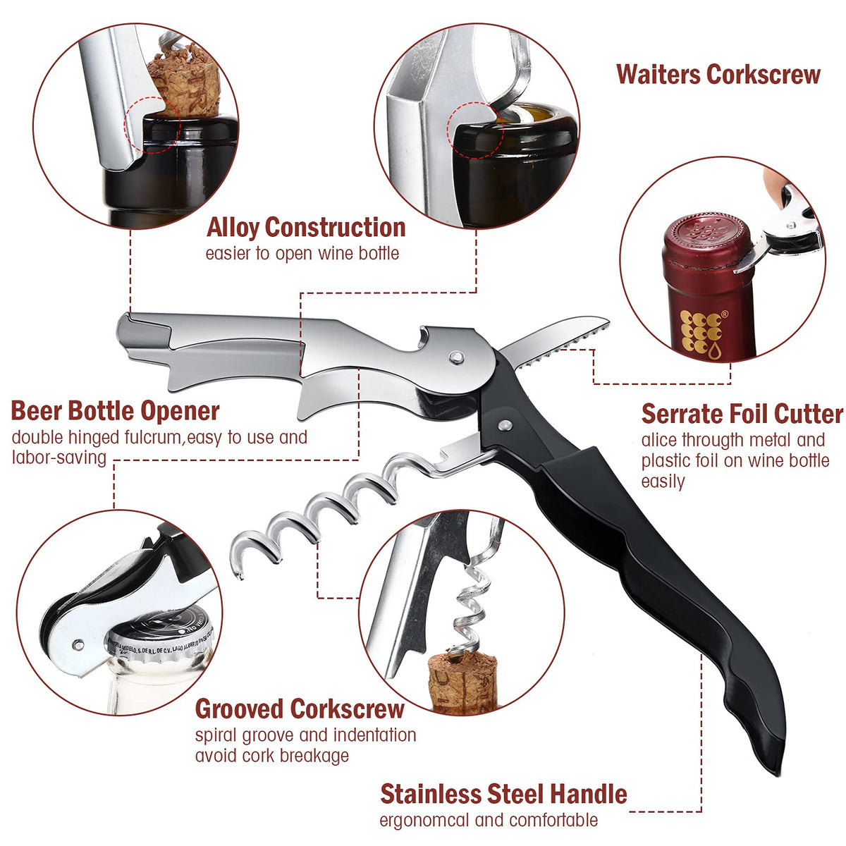 Honoson corkscrew compact tool, portable for travel and storage