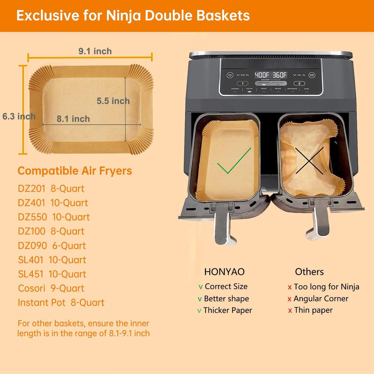 HONYAO BPA-free parchment liner withstands heat up to 446 °F for safe cooking.